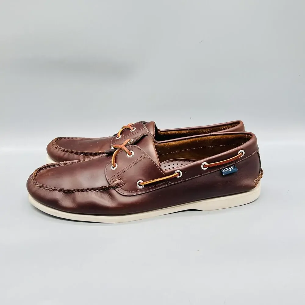 J Crew Shoes Mens 13 Brown Leather 2 Eye Boat Moc Toe Casual Comfort Nautical